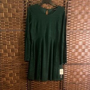 My Michelle Green Long Sleeve Crew Neck A-Line Dress